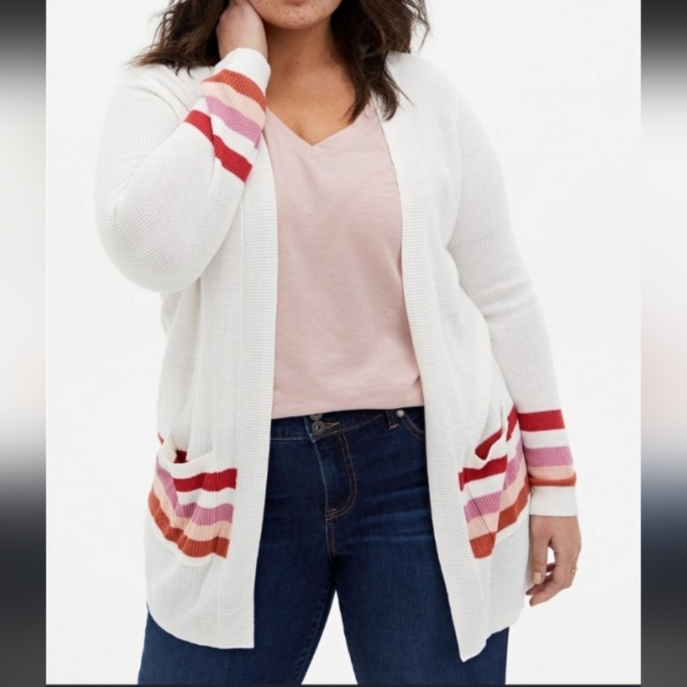 Torrid Striped Varsity Cardigan Open Front Sweater